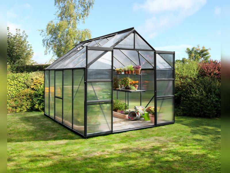 Vitavia Gewächshaus Meridian 2, 8300 HKP 6 mm, schwarz, mit Doppelschiebetür