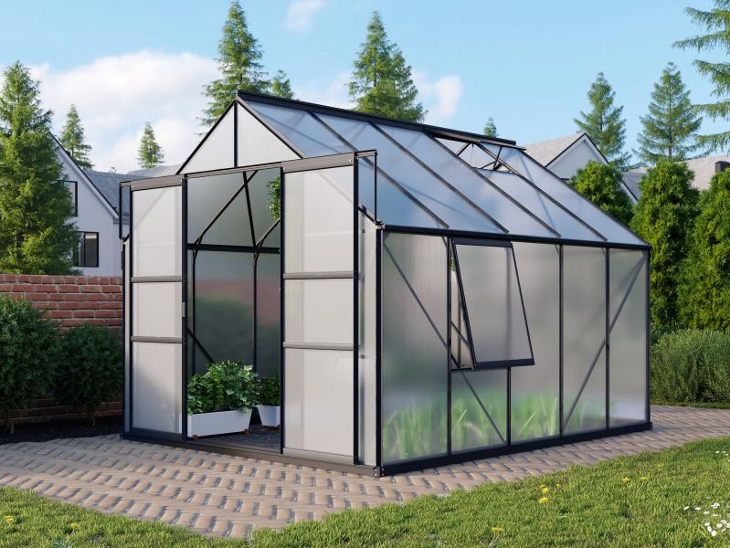 Vitavia Gewächshaus Meridian 2, 8300 HKP 6 mm, schwarz, mit Doppelschiebetür - Image 2