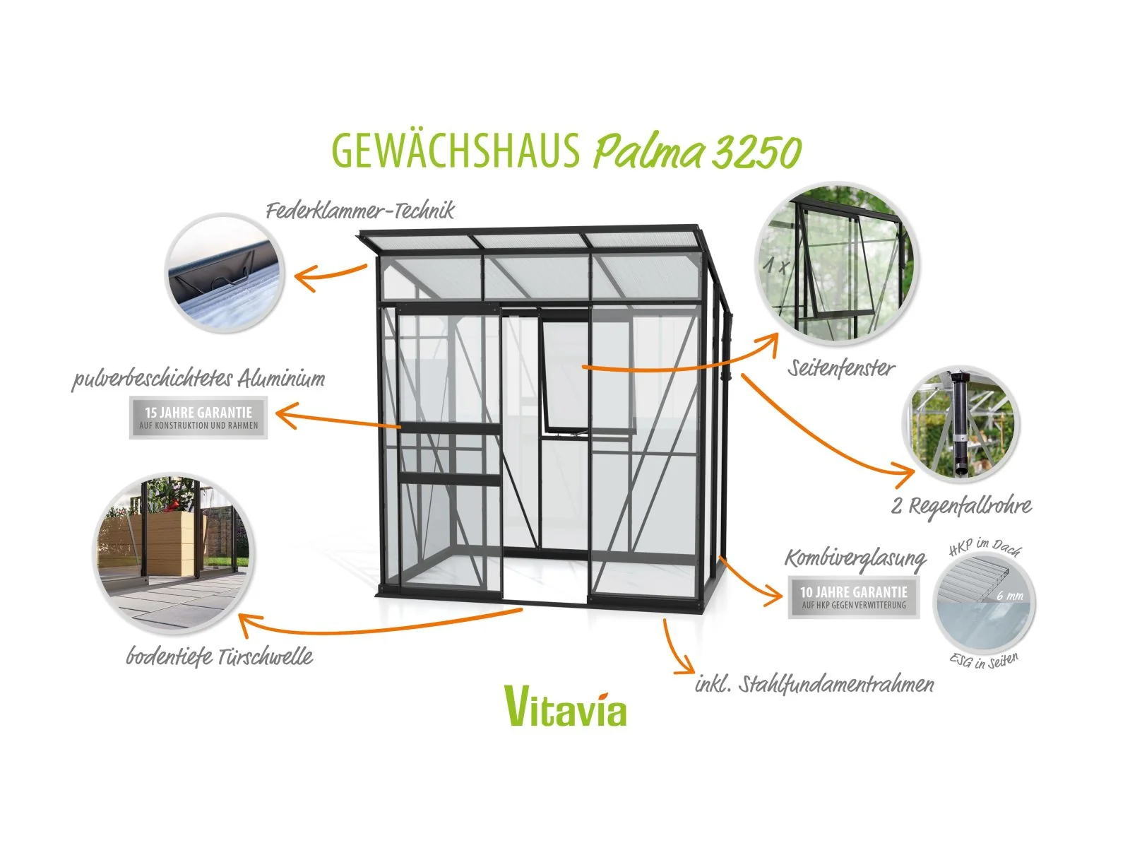 Vitavia Gewächshaus Palma 3250 ESG/HKP, schwarz - Image 3
