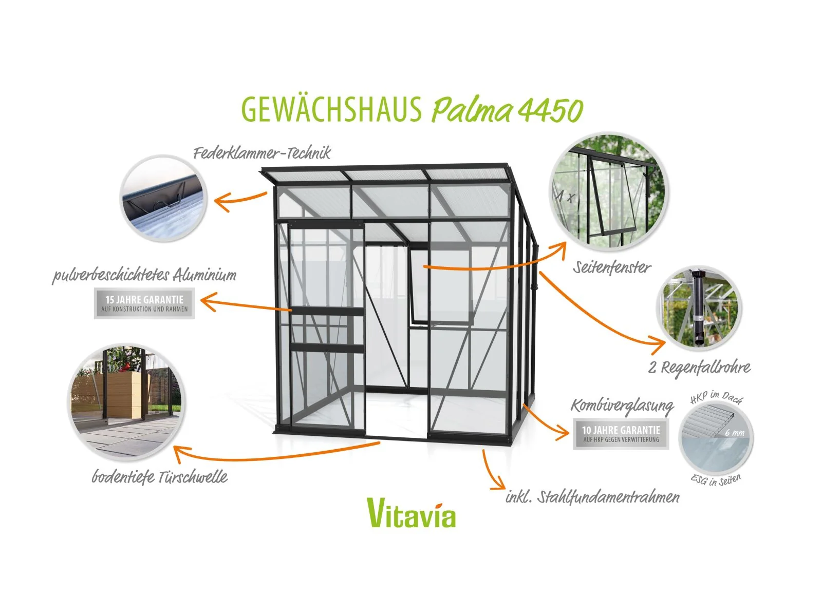 Vitavia Gewächshaus Palma 4450 ESG/HKP, schwarz - Image 5