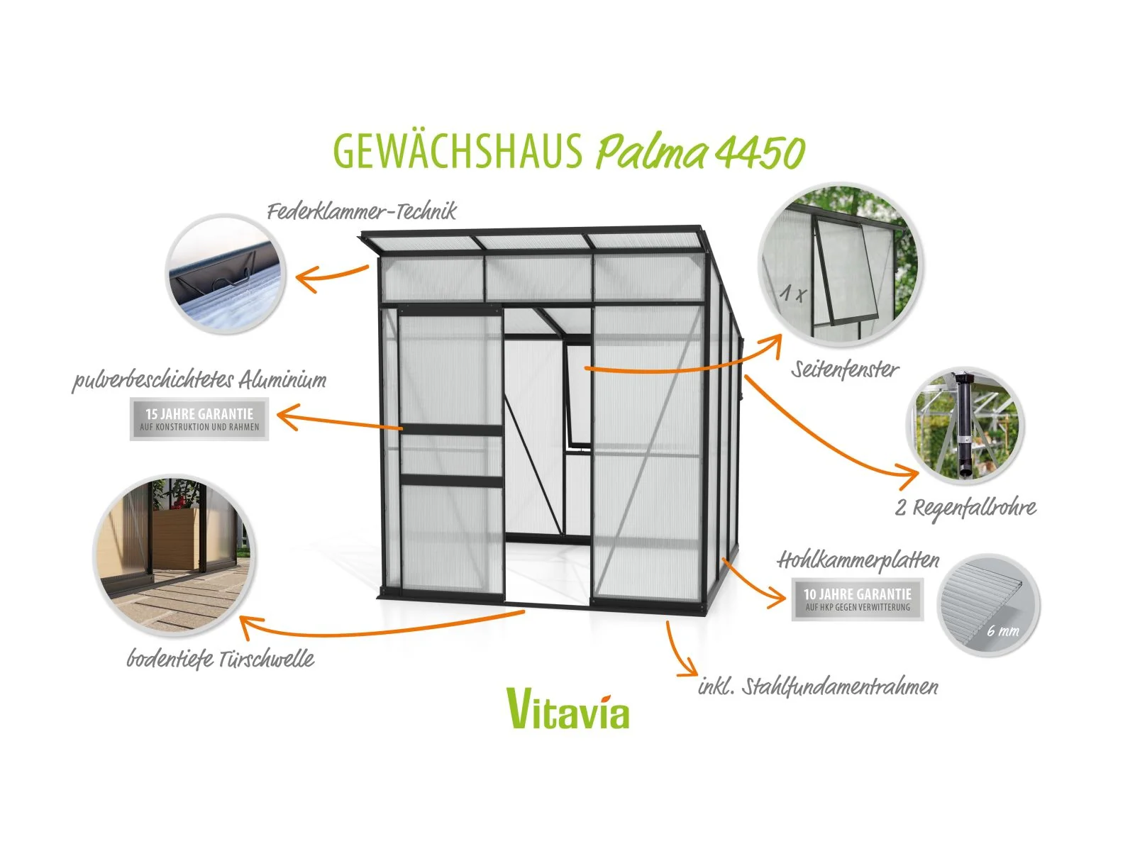 Vitavia Gewächshaus Palma 4450 HKP 6mm, schwarz - Image 5