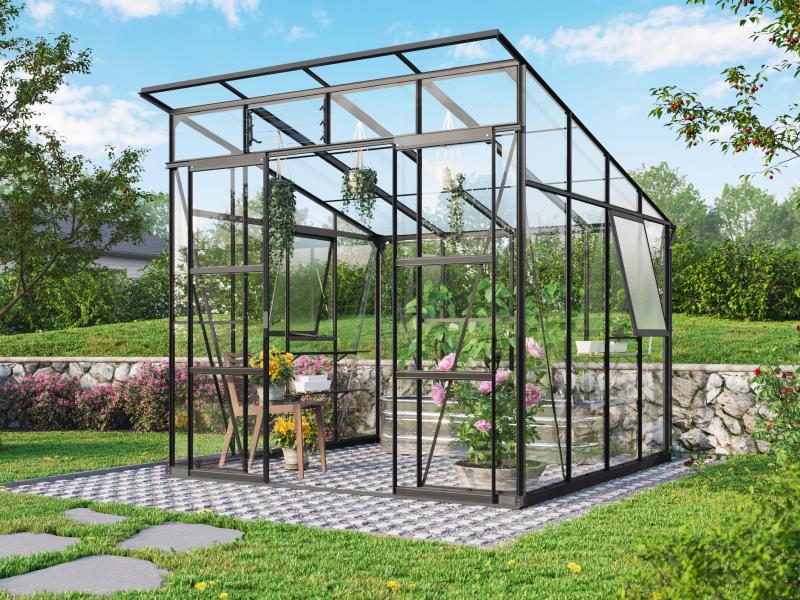 Vitavia Gewächshaus Playa 7600 Schwarz, ESG 3mm/HKP 6mm, inkl. Stahlfundament