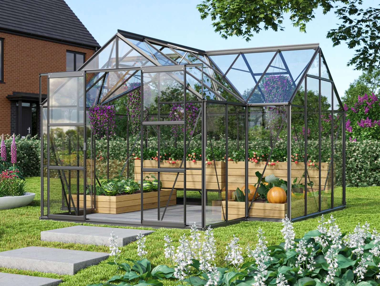 Vitavia Gewächshaus Sirius Orangerie ESG 3 mm schwarz, inkl. Fundamentrahmen - Image 5