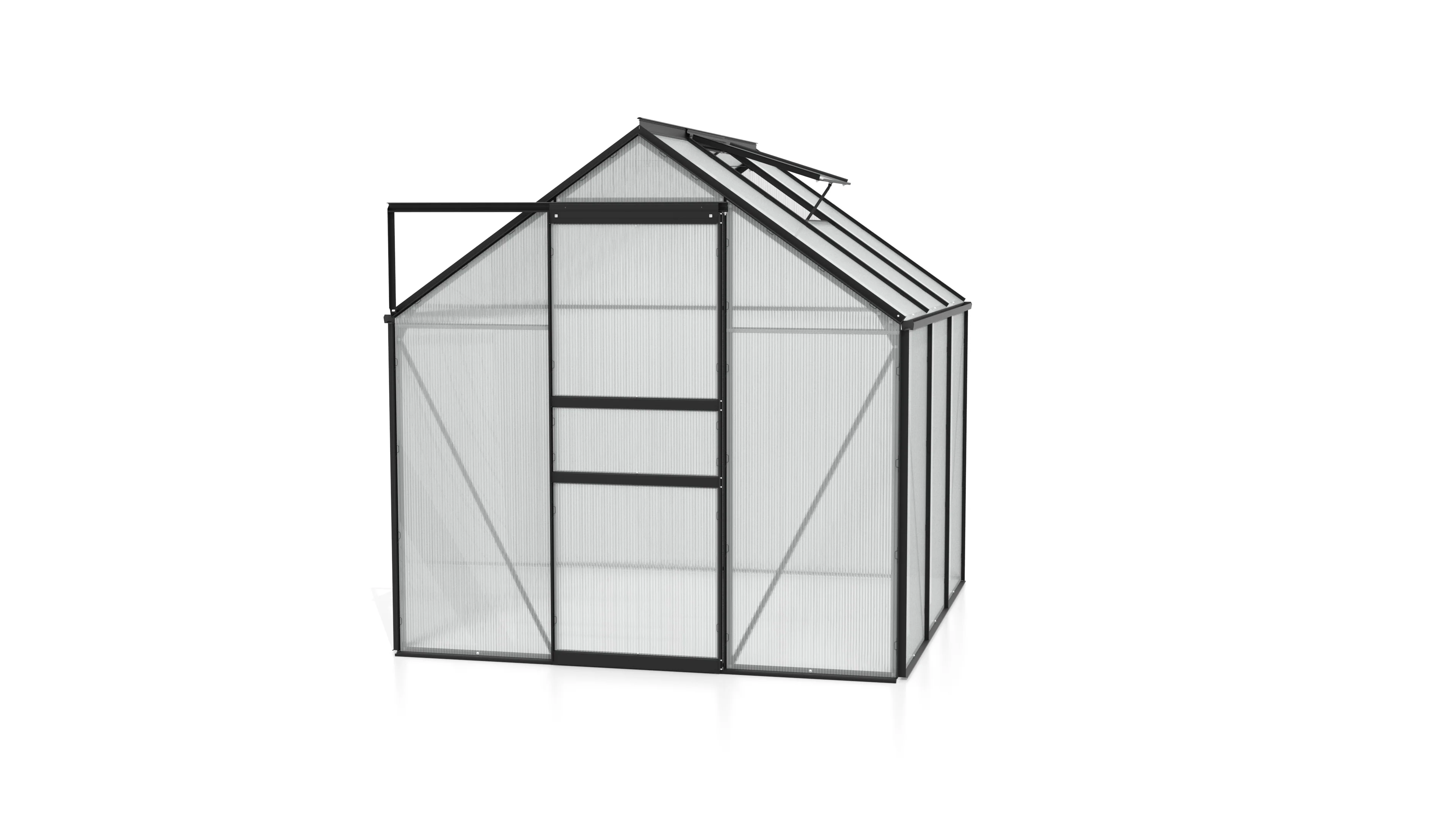 Vitavia Gewächshaus Venus 3800 HKP 6mm Schwarz, im SET, inkl. Fundament, Fensterheber, Regenfallrohr-Set, Aluregal und Alutisch - Image 2