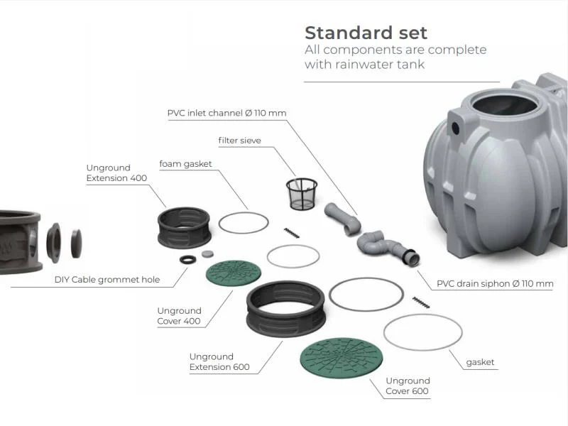 Waterform Regenwasser-Zisterne Unground 3000 Liter grau mit Tankabdeckung und Korbfilter - Image 2
