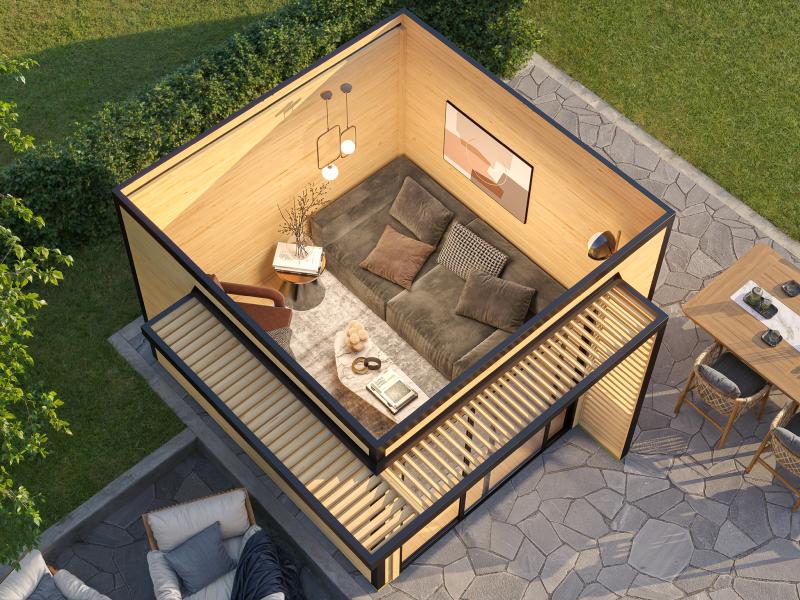 Weka Design-Gartenhaus Pure Garden Amberley 1/3, 28 mm, 300x300 cm, Grau/Weiß, inkl. Schiebetür - Image 2