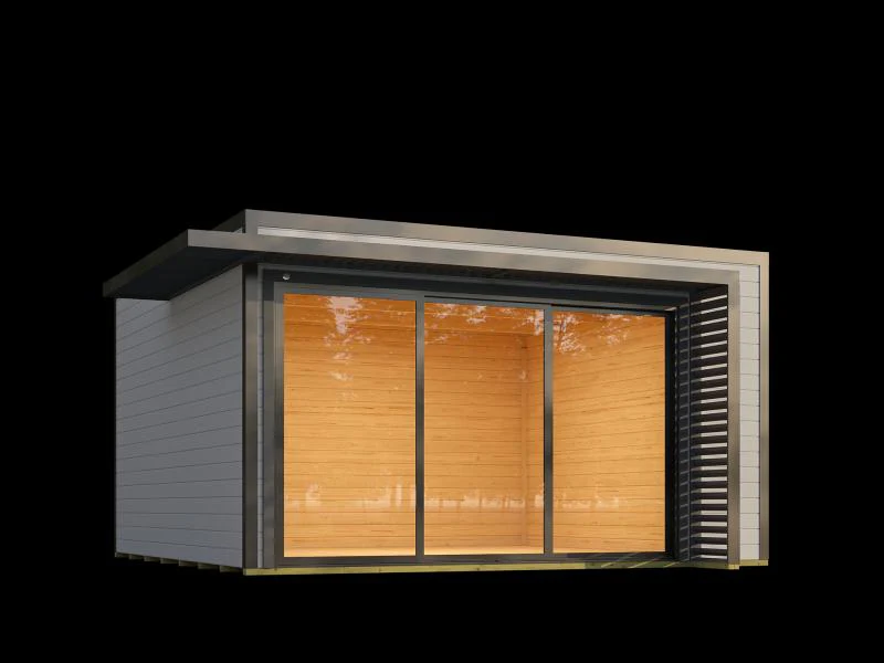 Weka Design-Gartenhaus Pure Garden Amberley 1/3, 44 mm, 400x400 cm, Grau/Anthrazit, große Schiebetür - Image 4