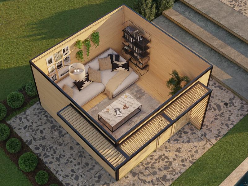 Weka Design-Gartenhaus Pure Garden Amberley 1/3, 44 mm, 400x400 cm, Grau/Weiß, Massivholz-Doppeltür - Image 2