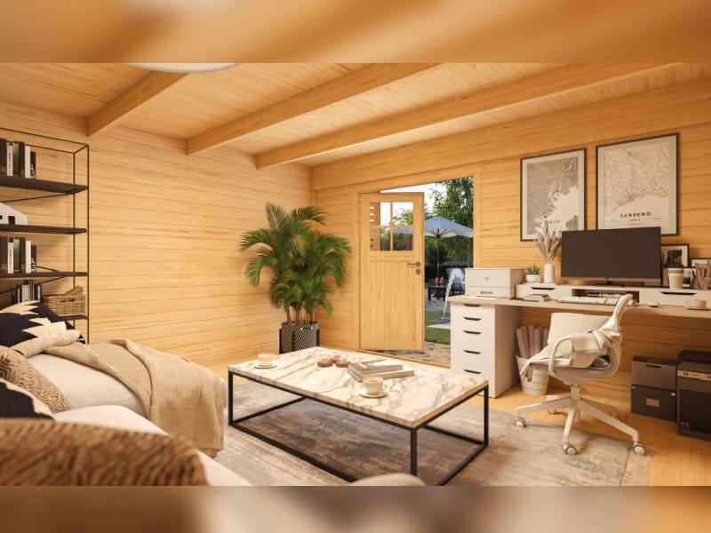Weka Design-Gartenhaus Pure Garden Amberley 1/3, 44 mm, 400x400 cm, Grau/Weiß, Massivholz-Doppeltür - Image 3
