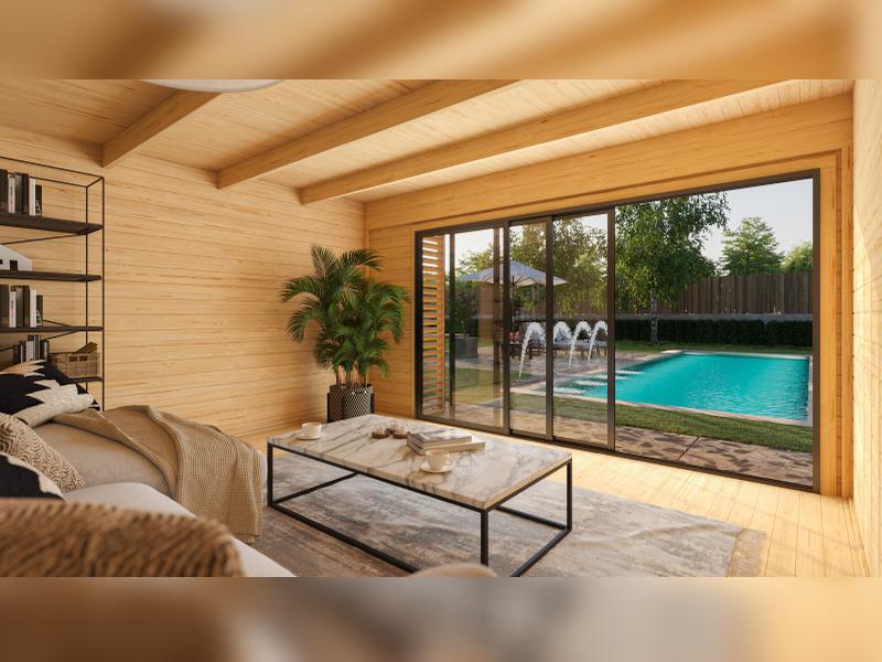Weka Design-Gartenhaus Pure Garden Amberley 1/3, 44 mm, 400x400 cm, Naturbelassen, große Schiebetür - Image 2