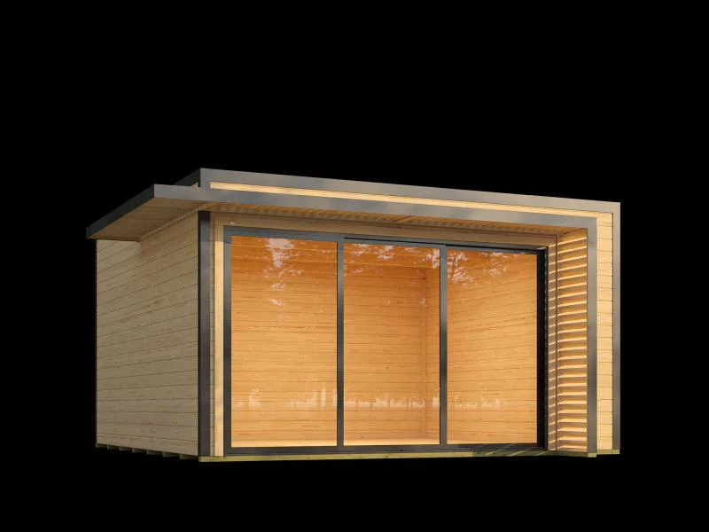 Weka Design-Gartenhaus Pure Garden Amberley 1/3, 44 mm, 400x400 cm, Naturbelassen, große Schiebetür - Image 4