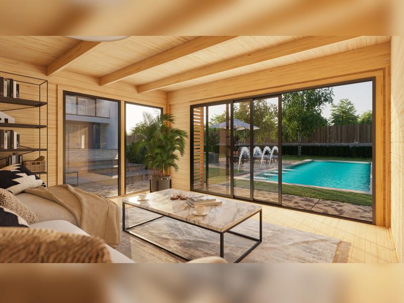 Weka Design-Gartenhaus Pure Garden Amberley 1/3, 44 mm, 400x400 cm, Naturbelassen, große Schiebetür, - Image 2