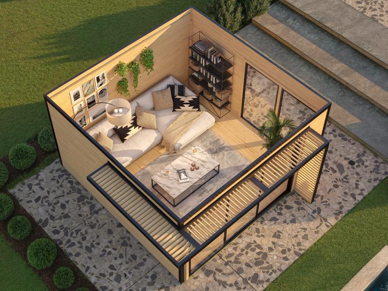 Weka Design-Gartenhaus Pure Garden Amberley 1/3, 44 mm, 400x400 cm, Naturbelassen, große Schiebetür, - Image 3