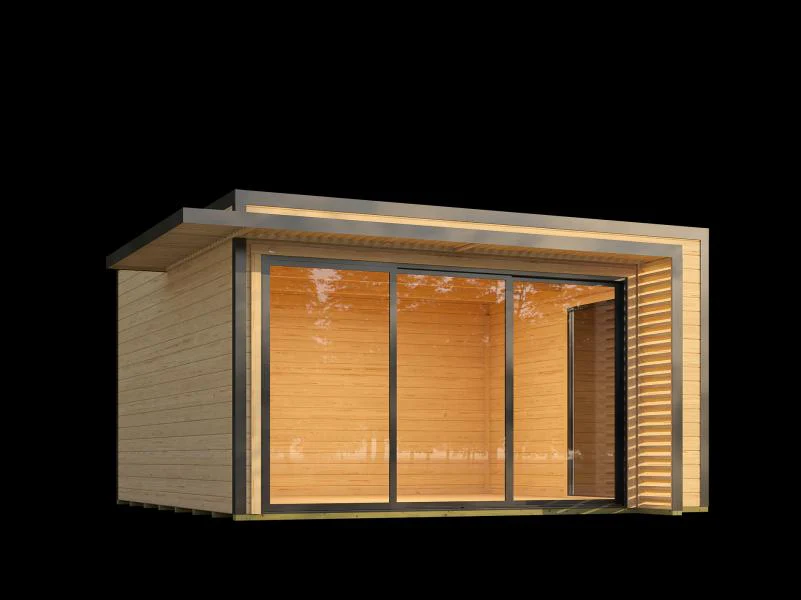 Weka Design-Gartenhaus Pure Garden Amberley 1/3, 44 mm, 400x400 cm, Naturbelassen, große Schiebetür, - Image 4