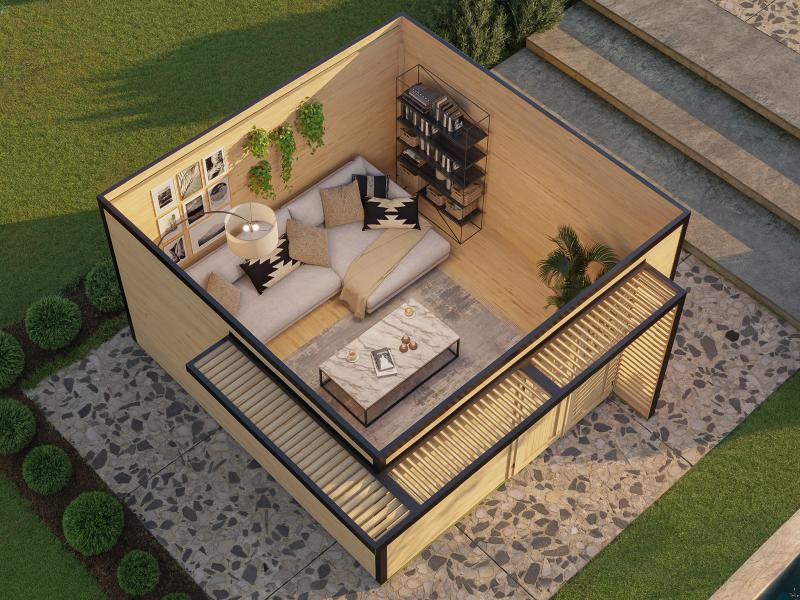 Weka Design-Gartenhaus Pure Garden Amberley 1/3, 44 mm, 400x400 cm, Naturbelassen, Massivholz-Doppel - Image 2