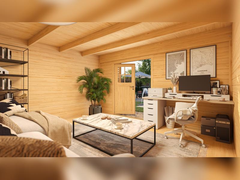 Weka Design-Gartenhaus Pure Garden Amberley 1/3, 44 mm, 400x400 cm, Naturbelassen, Massivholz-Doppel - Image 3