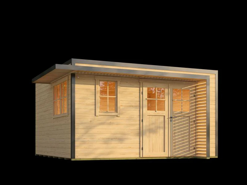 Weka Design-Gartenhaus Pure Garden Amberley 1/3, 44 mm, 400x400 cm, Naturbelassen, Massivholz-Doppel - Image 4