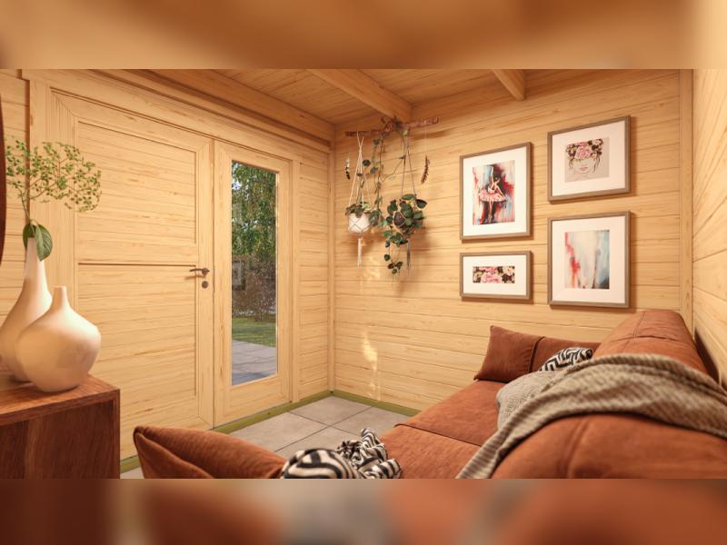 Weka Design-Gartenhaus Pure Garden Amberley 1,5, 19 mm, 235x235 cm, Naturbelassen, Design-Doppeltür - Image 3