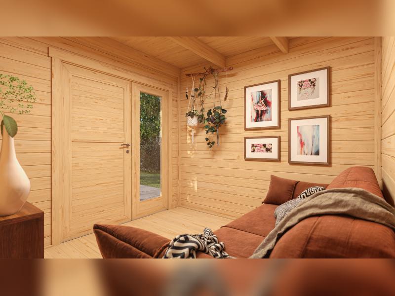 Weka Design-Gartenhaus Pure Garden Amberley 1,5, 28 mm, 250x250 cm, Grau/Weiß, Design-Doppeltür - Image 3