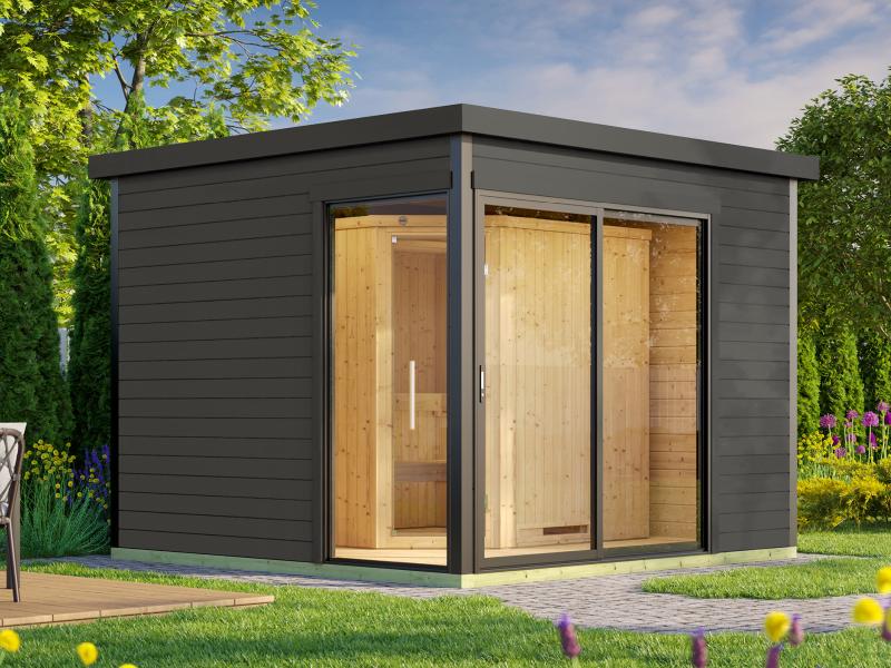 Weka Design-Saunahaus SH 412, grau, inkl. 9 kW OS mit Steuerung