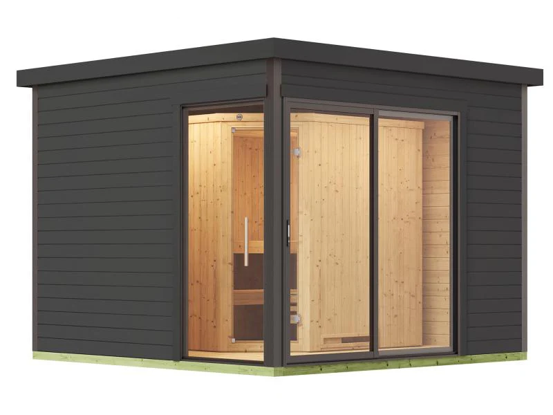 Weka Design-Saunahaus SH 412, grau, inkl. 9 kW Saunaofen Kompakt integr. Steuerung - Image 2
