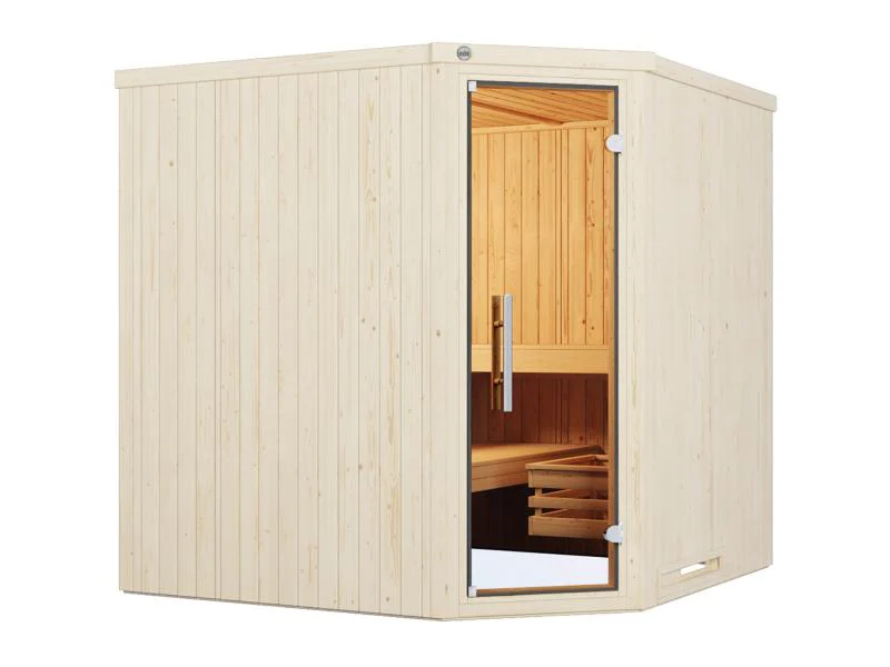 Weka Elementsauna Varberg 3, weiß, inkl. 9 kW Ofen Kompakt integr. Steuerung, Ganzglastür - Image 3