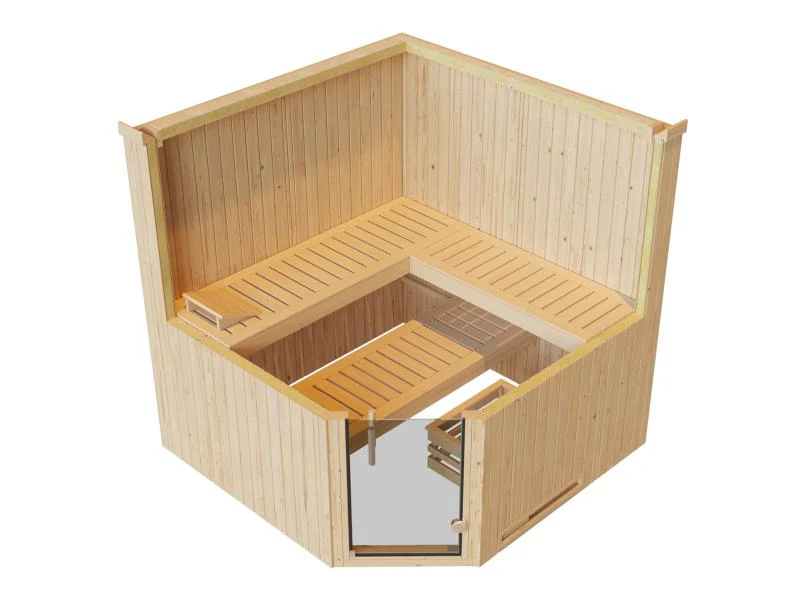 Weka Elementsauna Varberg 3, weiß, inkl. 9 kW Ofen Kompakt integr. Steuerung, Ganzglastür - Image 6