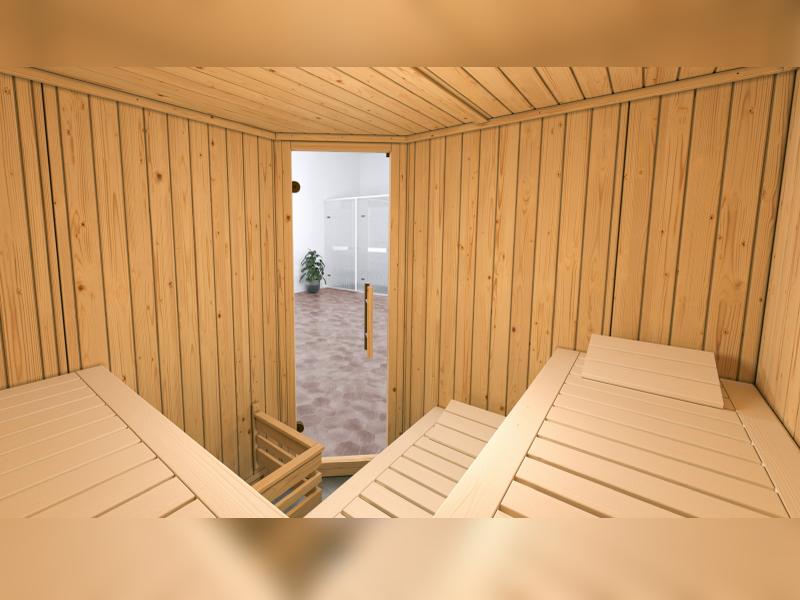Weka Elementsauna Varberg 3, weiß, inkl. 9 kW Ofen Kompakt integr. Steuerung, Ganzglastür - Image 7