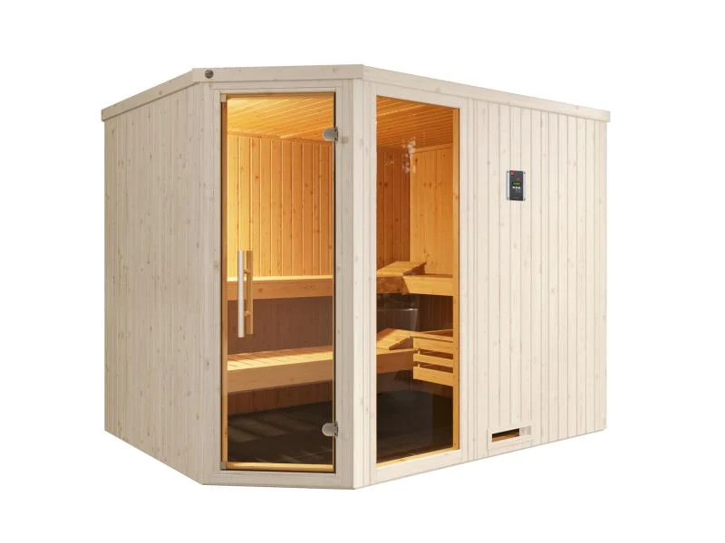 Weka Elementsauna Varberg 4 Trend,weiß, inkl. 9 kW Ofen digitale Steuerung (OS), Ganzglastür und Fen - Image 3
