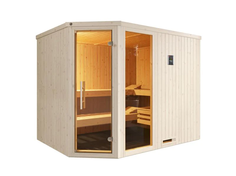 Weka Elementsauna Varberg 4 Trend, weiß, inkl. 9 kW Ofen Kompakt integr. Steuerung, Ganzglastür und - Image 3