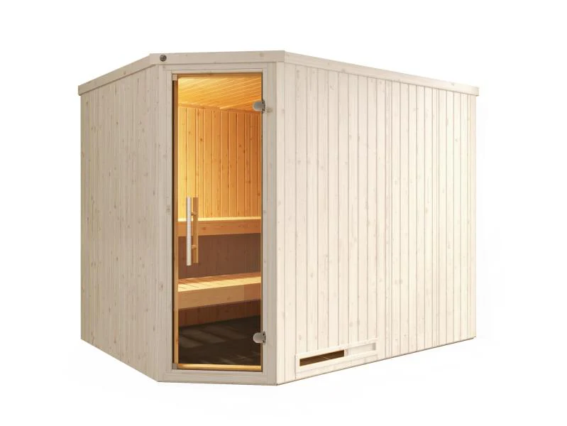 Weka Elementsauna Varberg 4, weiß, inkl. 9 kW Ofen digitale Steuerung (OS), Ganzglastür - Image 3