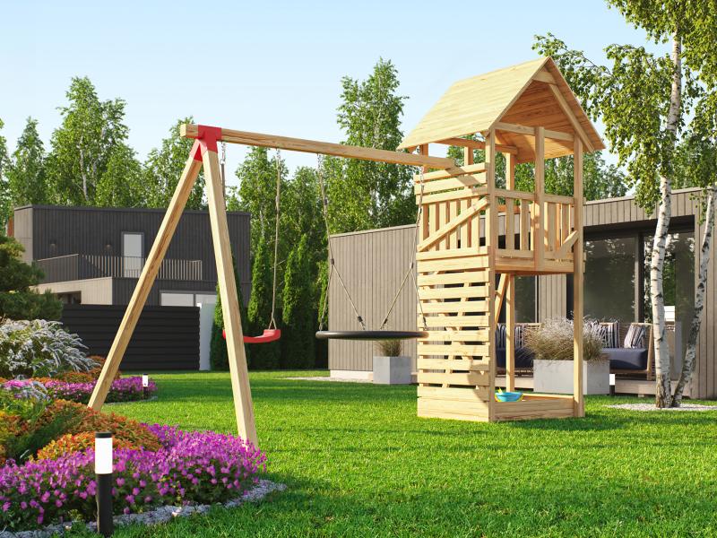 Weka Kinderspielturm Tabaluga mit Satteldach inkl. Anbauschaukel, Nestschaukel und Sandkasten - Image 3