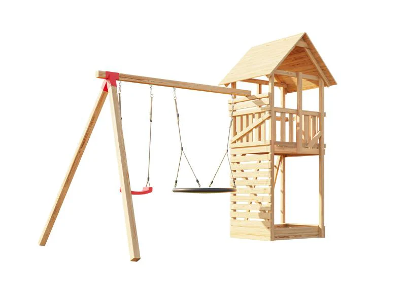 Weka Kinderspielturm Tabaluga mit Satteldach inkl. Anbauschaukel, Nestschaukel und Sandkasten - Image 4