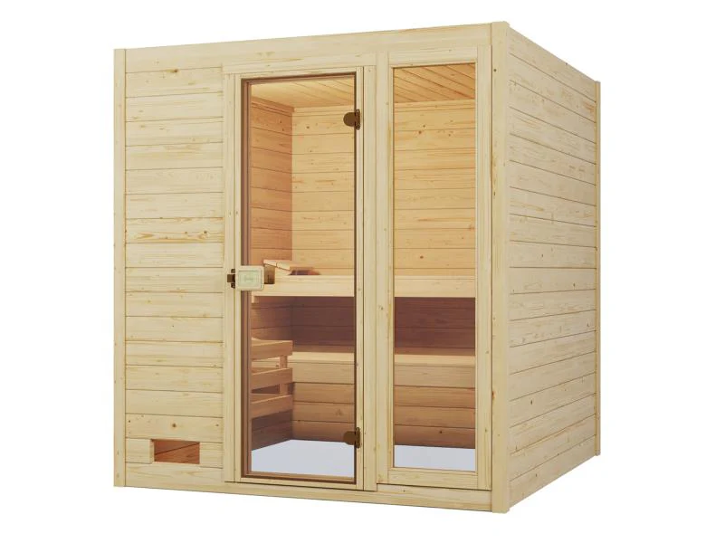Weka Massivholzsauna Valida 3 GTF, inkl. 5,4 kW Ofen Kompakt integr. Steuerng, Ganzglastür und Fenst - Image 2