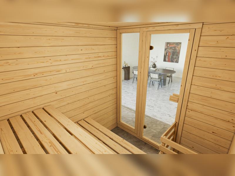 Weka Massivholzsauna Valida 3 GTF, inkl. 5,4 kW Ofen Kompakt integr. Steuerng, Ganzglastür und Fenst - Image 5