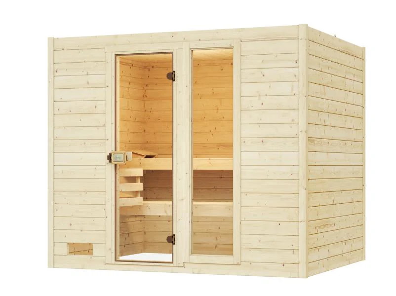 Weka Massivholzsauna Valida 4 GTF, inkl. 7,5 kW Bioofen digitale Steuerng (BioS), Ganzglastür und Fe - Image 2