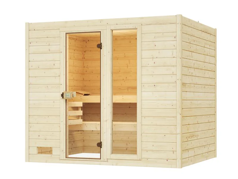 Weka Massivholzsauna Valida 4 GTF, inkl. 7,5 kW Ofen digitale Steuerng (OS), Ganzglastür und Fenster - Image 2