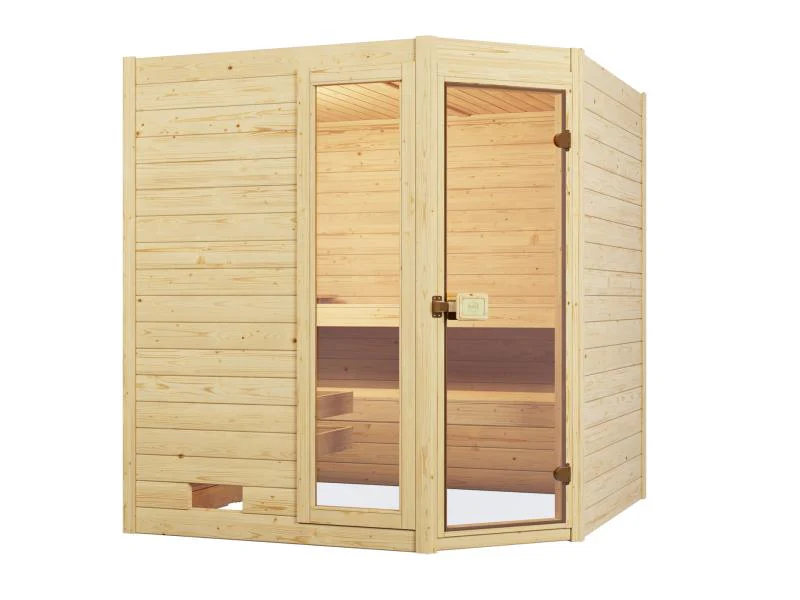 Weka Massivholzsauna Valida Eck 1,8 GTF, inkl. 4,5 kW Bioofen mit digitaler Steuerung, mit Ganzglast - Image 2