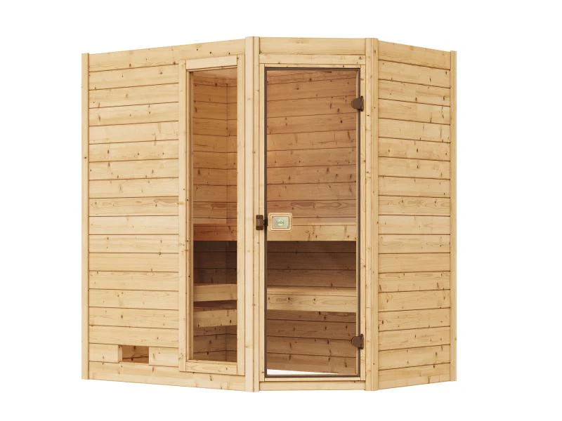 Weka Massivholzsauna Valida Eck 1 GTF, inkl. 7,5 kW Ofen digitale Steuerung (OS), mit Ganzglastür un - Image 2