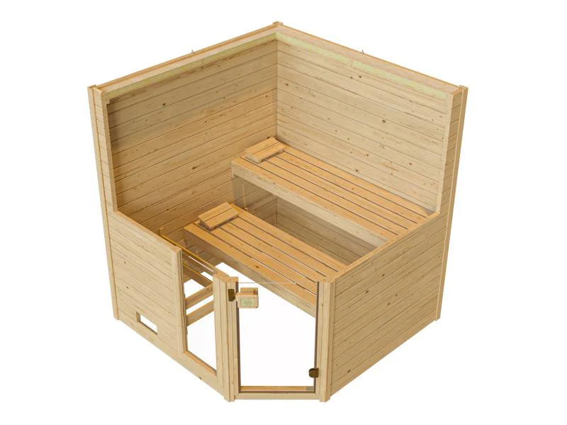 Weka Massivholzsauna Valida Eck 2 GT, inkl. 5,4 kW Ofen Kompakt mit integr. Steuerung, Ganzglastür - Image 5
