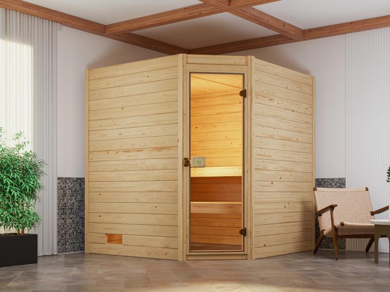 Weka Massivholzsauna Valida Eck 2 GT, inkl. 7,5 kW Bioofen mit digitaler Steuerung (BioS), Ganzglast