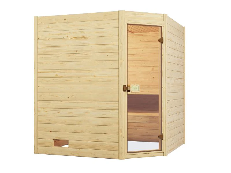 Weka Massivholzsauna Valida Eck 2 GT, inkl. 7,5 kW Ofen mit digitaler Steuerung (OS), Ganzglastür - Image 2