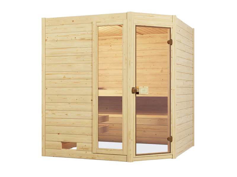 Weka Massivholzsauna Valida Eck 2 GTF, inkl. 7,5 kW Bioofen mit digitaler Steuerung (BioS), Ganzglas - Image 2
