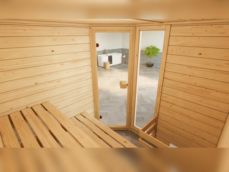 Weka Massivholzsauna Valida Eck 2 GTF, inkl. 7,5 kW Bioofen mit digitaler Steuerung (BioS), Ganzglas - Image 6