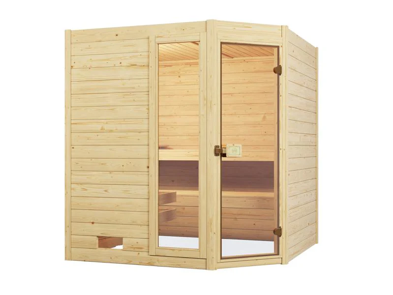 Weka Massivholzsauna Valida Eck 2 GTF, inkl. 7,5 kW Ofen mit digitaler Steuerung (OS), Ganzglastür u - Image 2