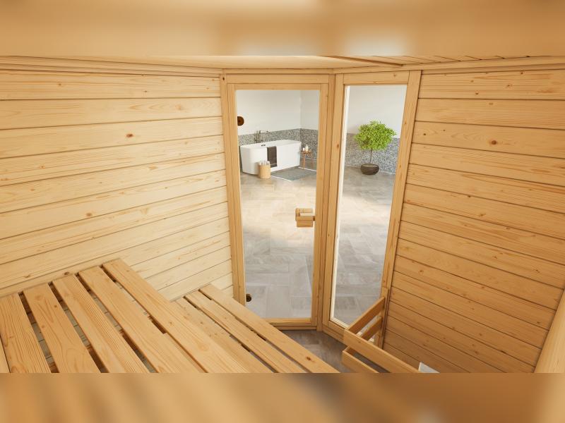 Weka Massivholzsauna Valida Eck 2 GTF, inkl. 7,5 kW Ofen mit digitaler Steuerung (OS), Ganzglastür u - Image 9