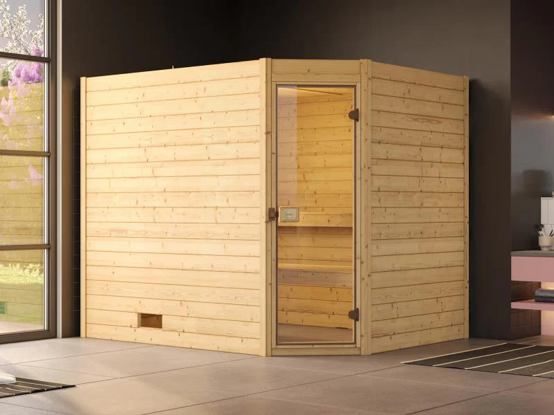 Weka Massivholzsauna Valida Eck 3 GT, inkl. 7,5 kW Bioofen mit digitaler Steuerung (BioS), Ganzglast
