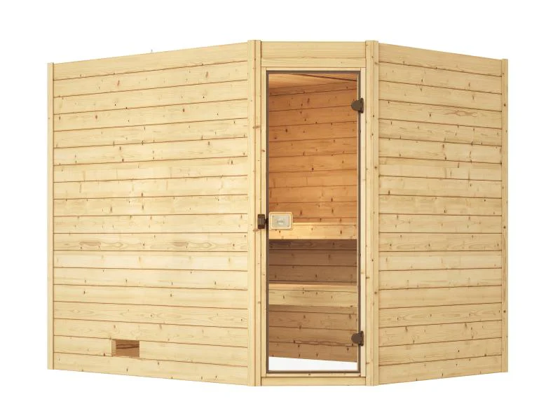 Weka Massivholzsauna Valida Eck 3 GT, inkl. 9 kW Ofen mit digitaler Steuerung (OS), Ganzglastür - Image 2