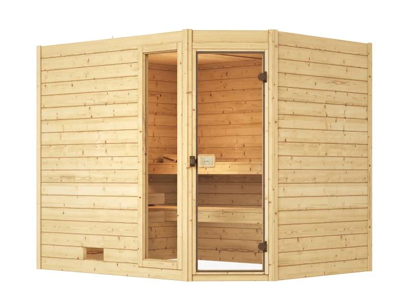 Weka Massivholzsauna Valida Eck 3 GTF, inkl. 7,5 kW Ofen mit digitaler Steuerung (OS), Ganzglastür u - Image 2