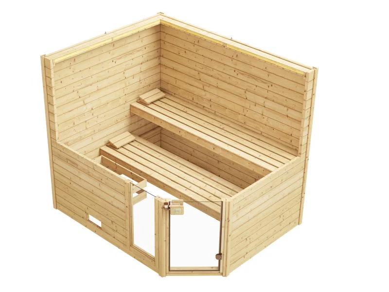 Weka Massivholzsauna Valida Eck 3 GTF, inkl. 7,5 kW Ofen mit digitaler Steuerung (OS), Ganzglastür u - Image 7